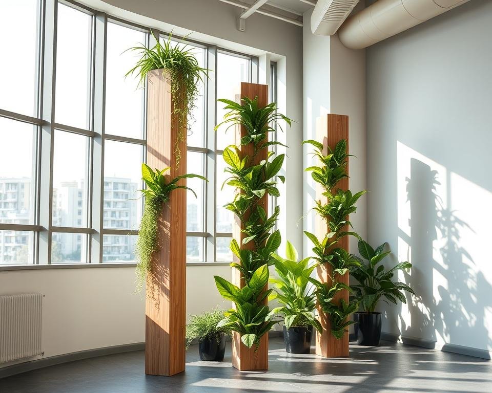 wood look indoor plant poles