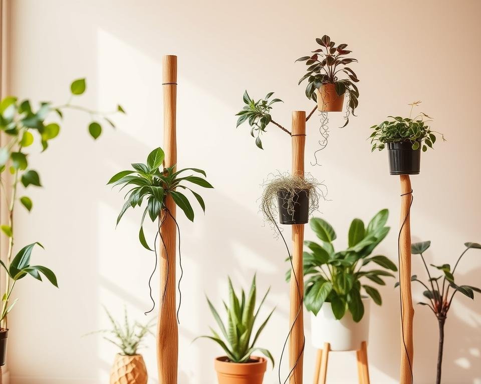 wood look indoor plant poles