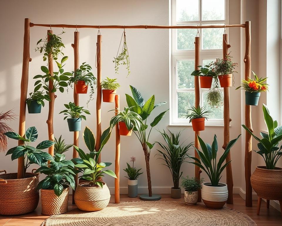 wood look indoor plant poles