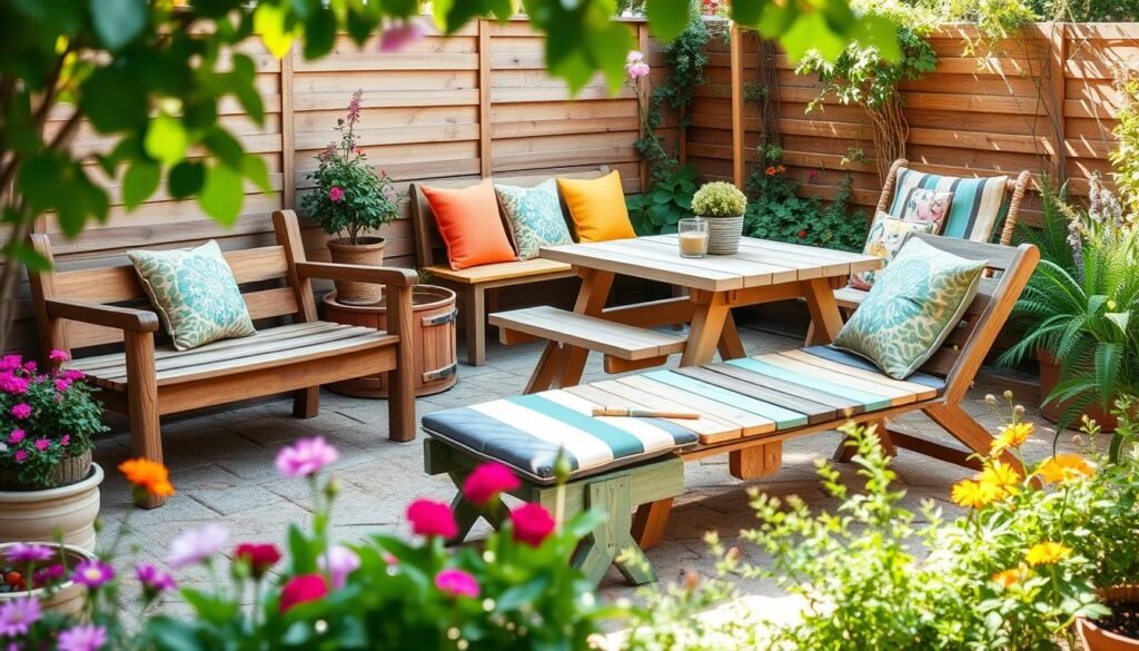 Easy and affordable projects to build your own garden furniture, such as benches