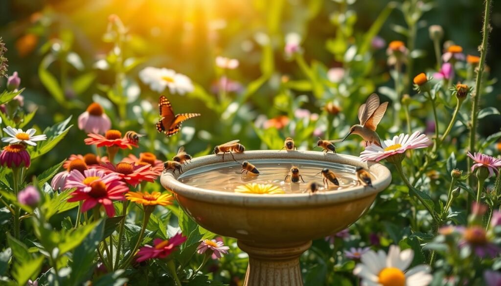 Pollinators drinking from water source