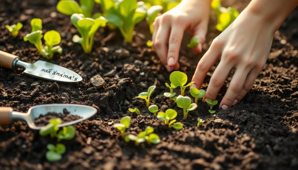 Sowing salad green seeds