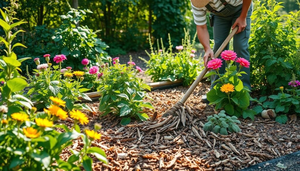 Techniques for minimizing waste in your garden by using mulch, recycling materia